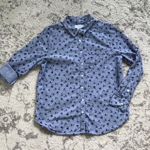 Liz Claiborne Med Blue Button Down dandelion Pattern EUC - Picture 1 of 7